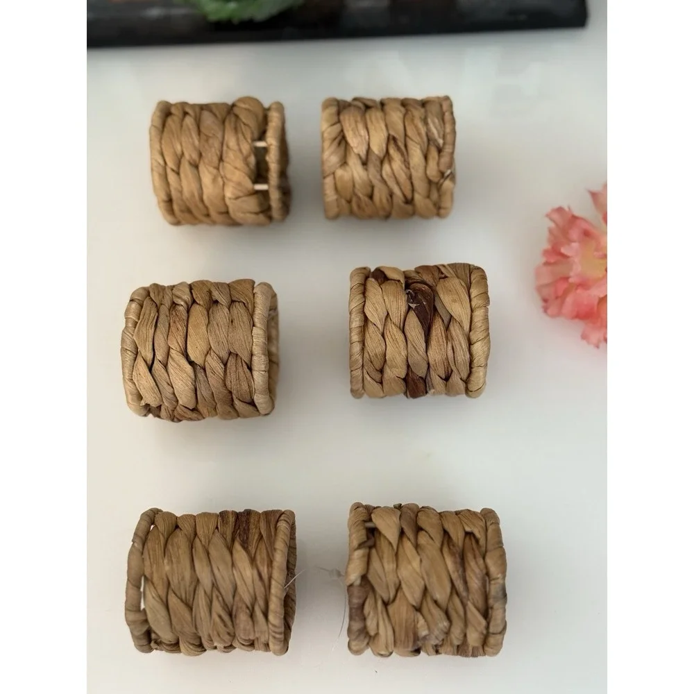 Set‎ of 6 Vtg Woven Seagrass Napkin Rings Rustic Dining Table Place Setting 2
